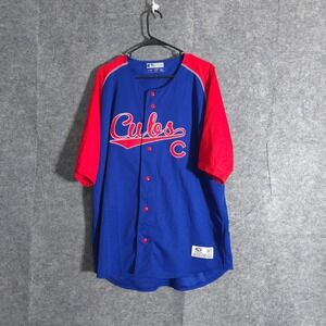 Chicago Cubs MLB Baseball Jersey Mens Button UP True Fan XL Royal Blue Red VTG